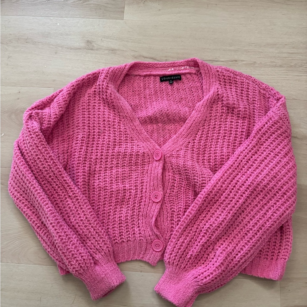 Pink Chunky Knit Cropped Cardigan